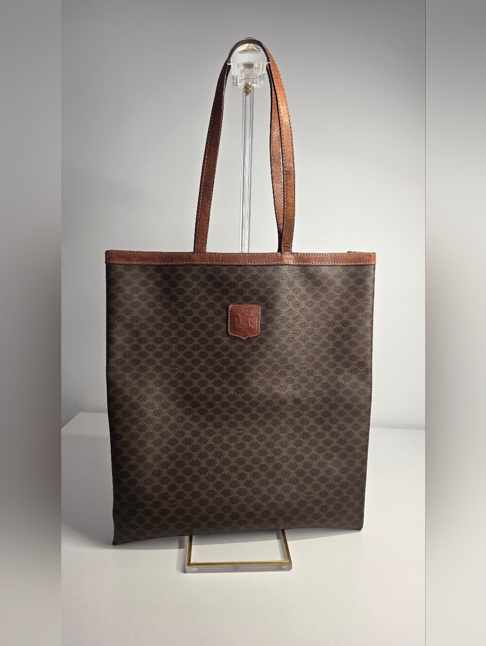 Vintage Celine Brown Monogram Tote with Tan Leather Trim